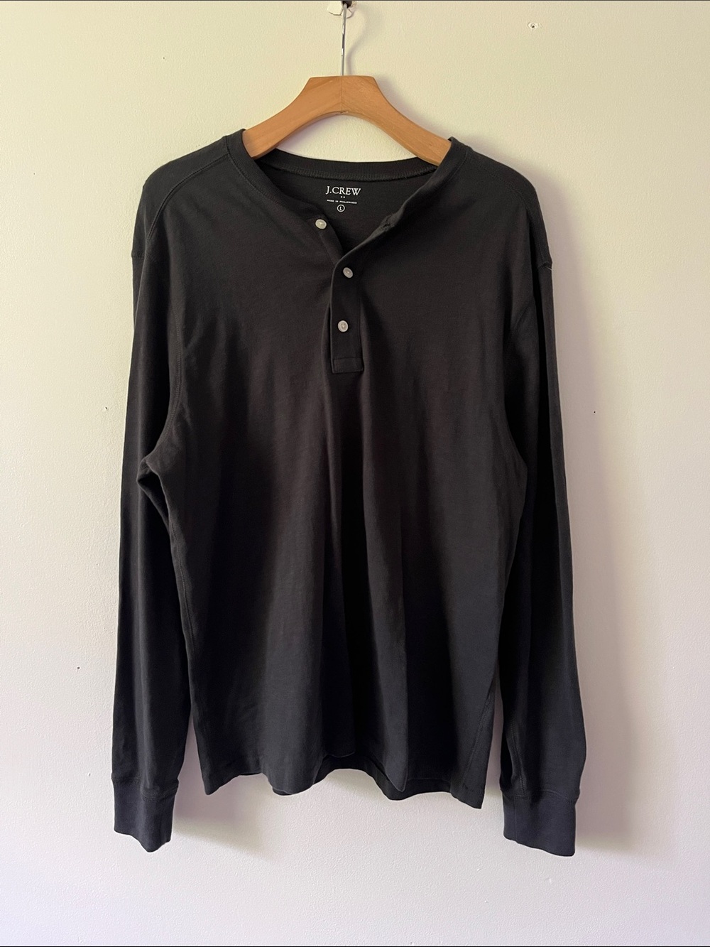 J. Crew Dark Grey Long-Sleeve Henley Shirt 100% Cotton
